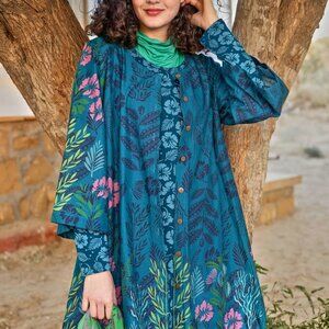 Woven “Tahiti” tunic in organic cotton - Petrol Blue - New